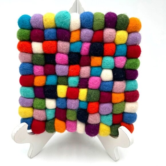 Trader Joe's Hand Crafted Felted Wool Trivet Hot Pad colorful vibrant fun trendy - Picture 6 of 8